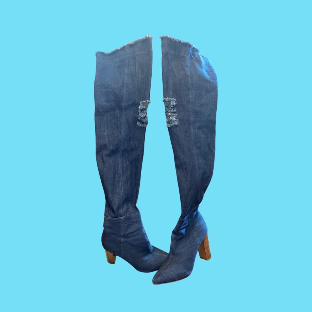 Report Blue Jean Thigh High Boots
